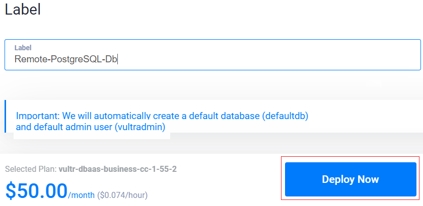 Enter a Database Label