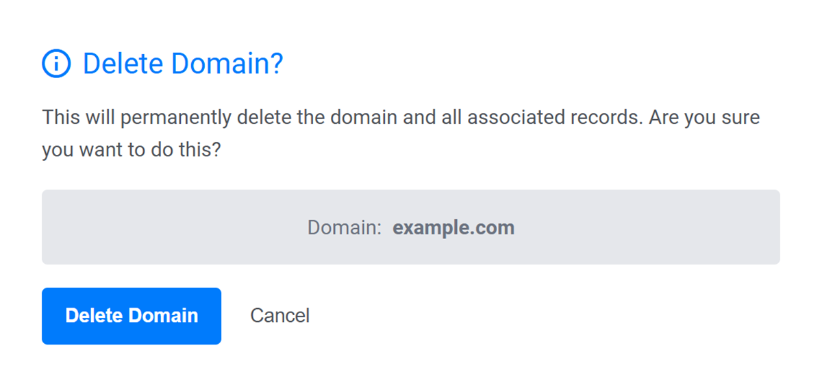 Delete Domain Confirmation Prompt