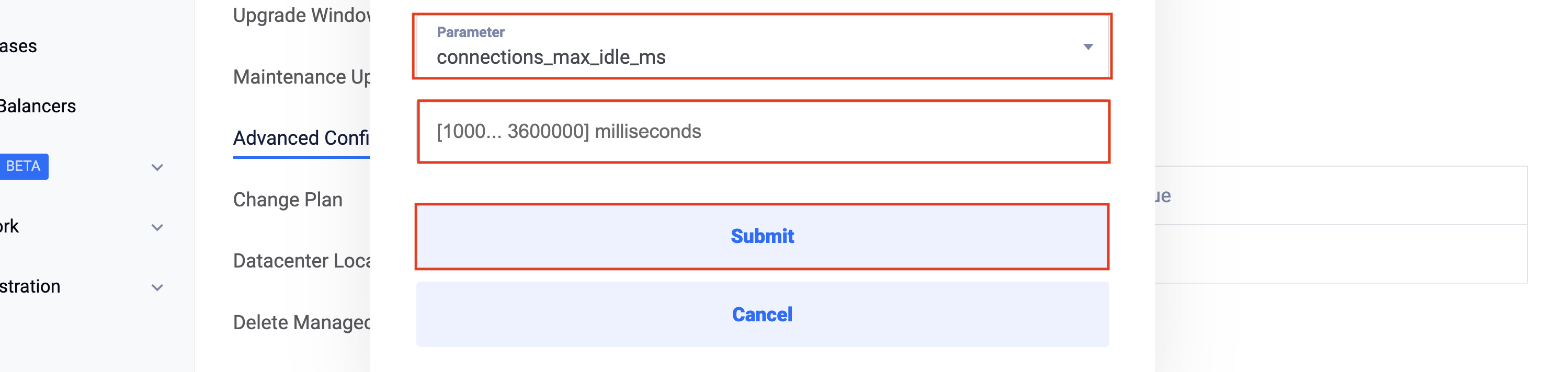 Advanced configuration parameter selection