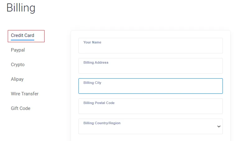 Credit Card Name and Billing Address