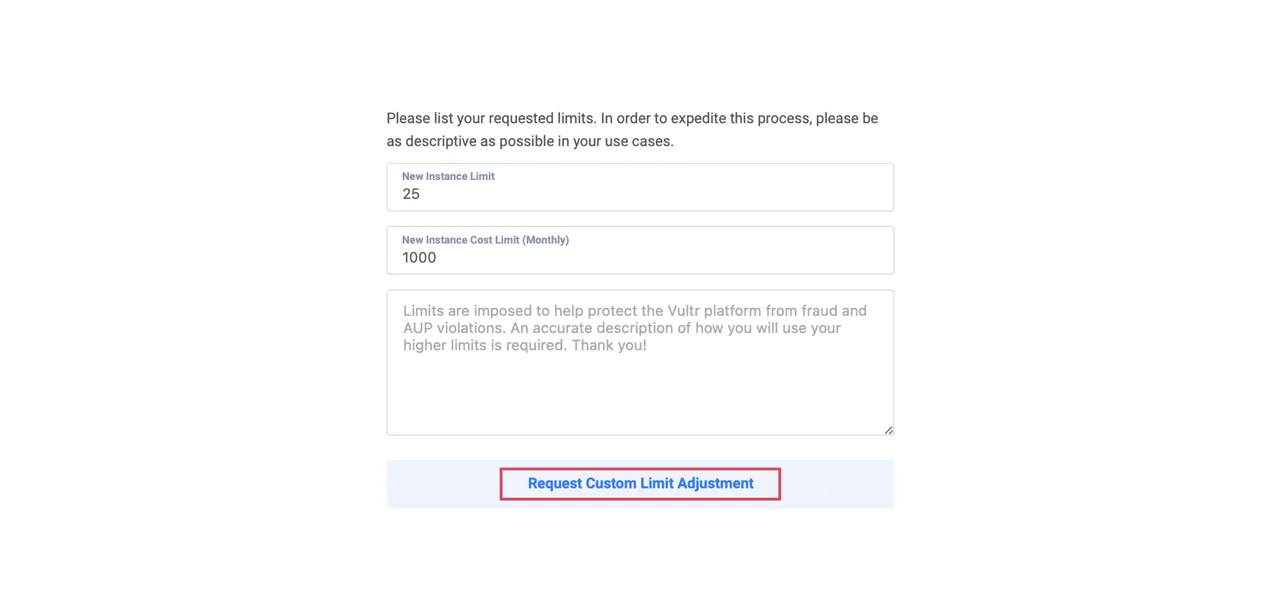 New Limit Request