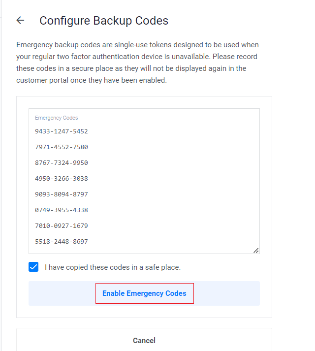 Enable emergency codes