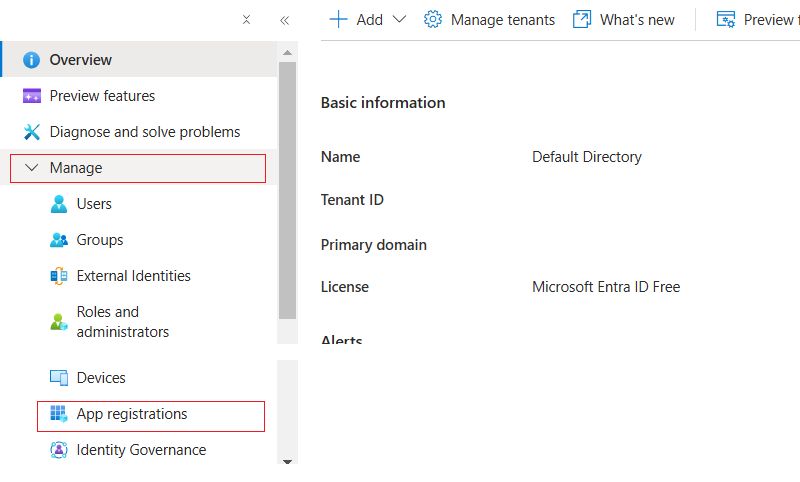 Azure App Registration Menu