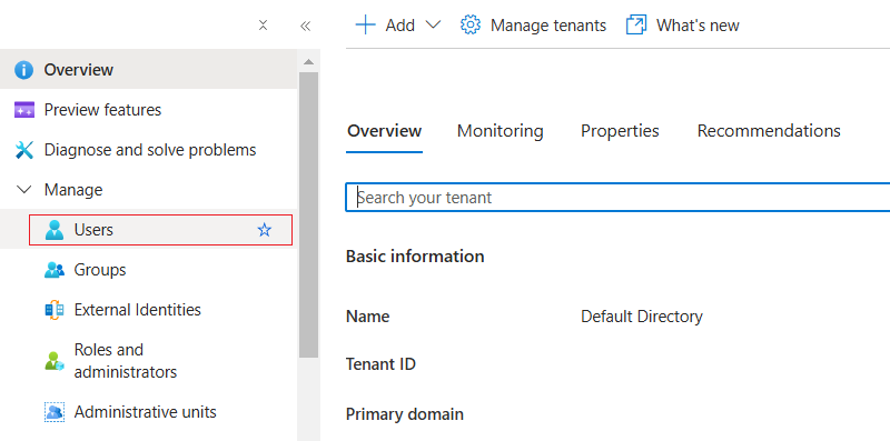 Azure Users Menu