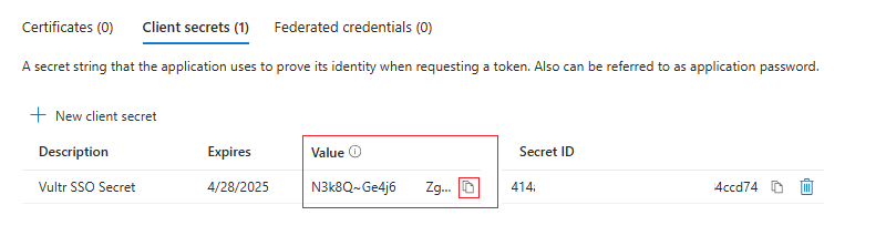 Azure Client Secret Value