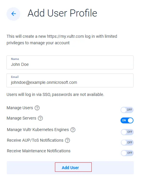 Enter the User Details