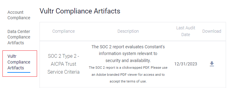 Vultr Compliance Artifacts