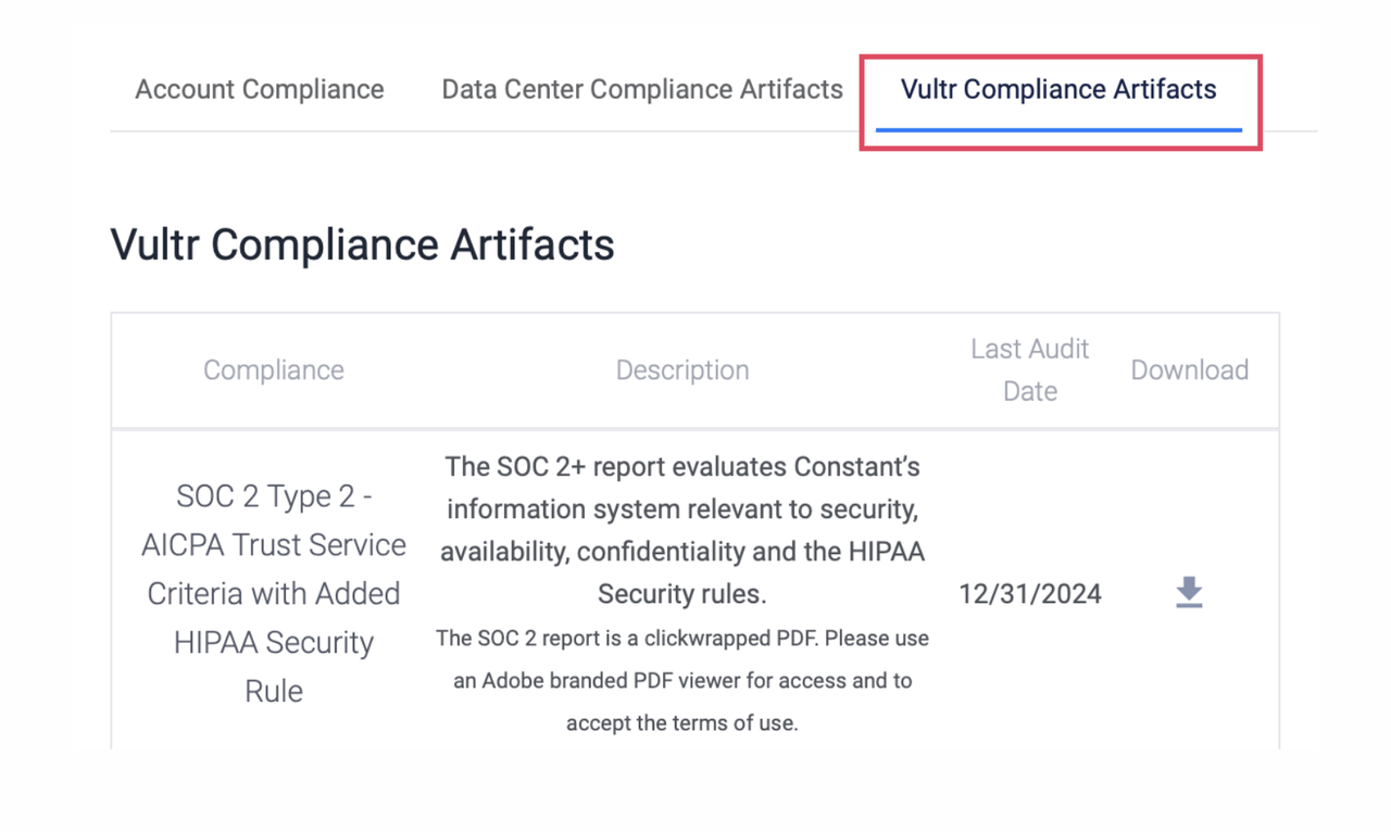 Vultr Compliance Artifacts