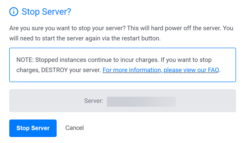 Confirm Stop Instance Changes