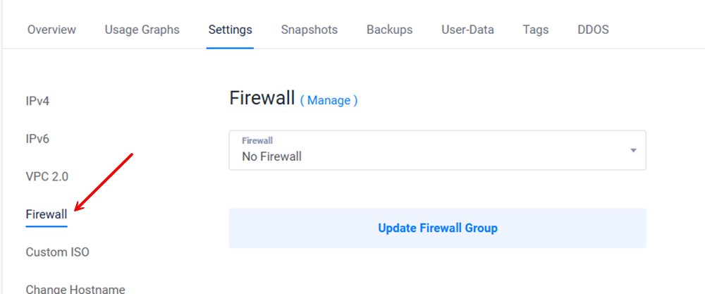 Select Firewall from the menu options