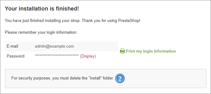 PrestaShop Installation Complete