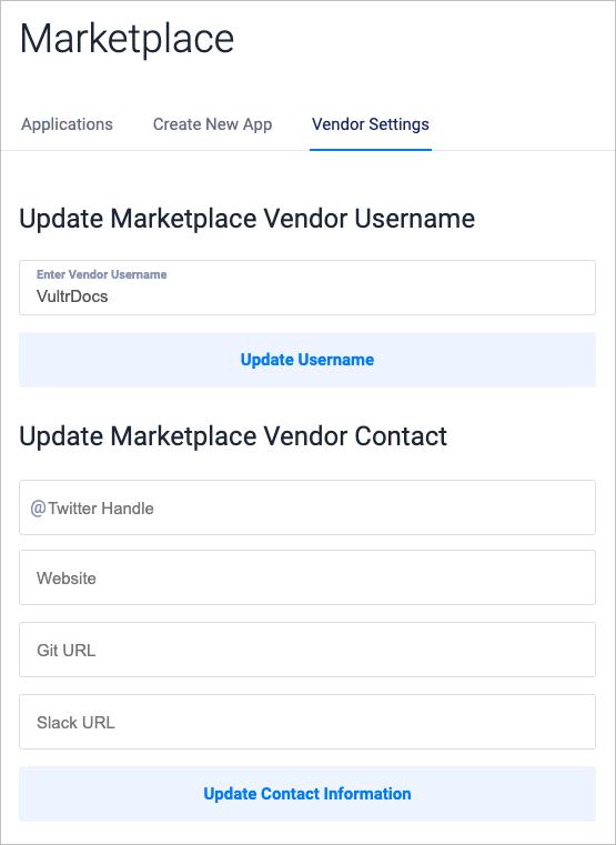 Screenshot of Marketplace Vendor Settings page