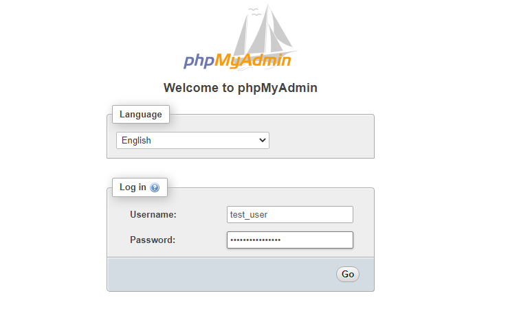 phpMyAdmin Login Page Sample