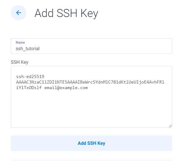 Screenshot of Add SSH Key screen in the Vultr customer portal