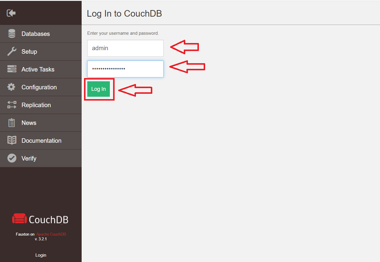 CouchDB Log in screen