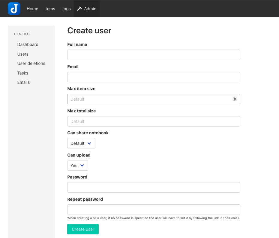 Create a new Joplin Server User account