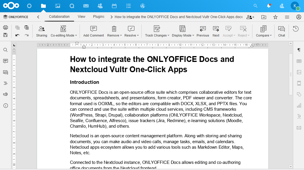 ONLYOFFICE Docs opened in Nextcloud