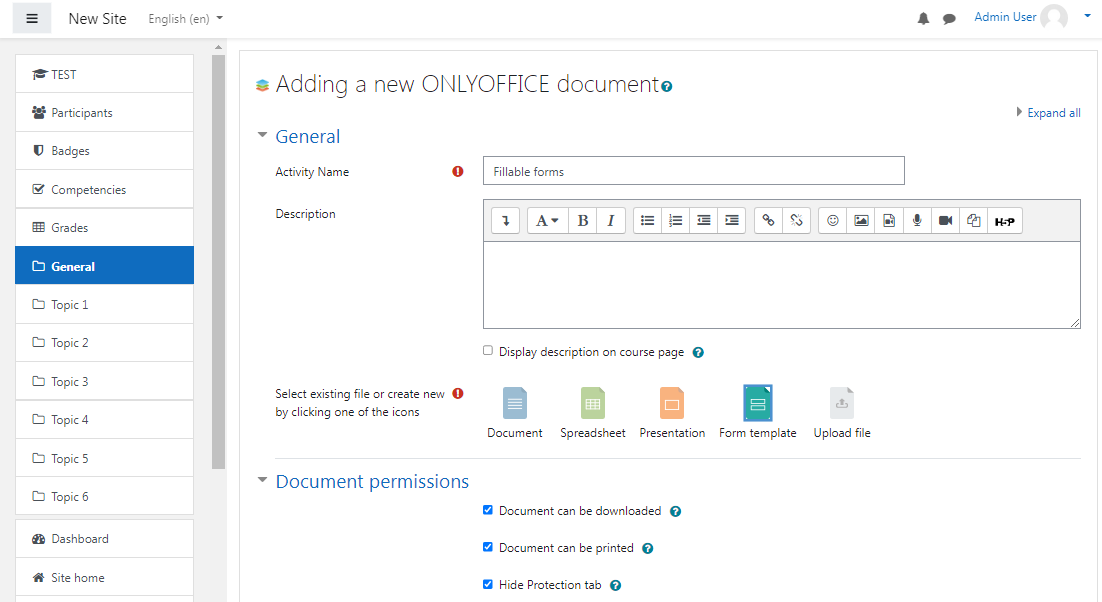 Creating an ONLYOFFICE activity