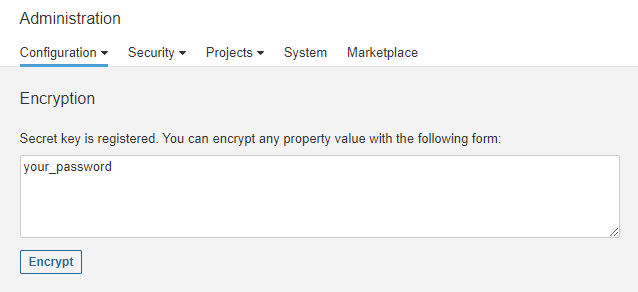 SonarQube Encrypt Properties Page