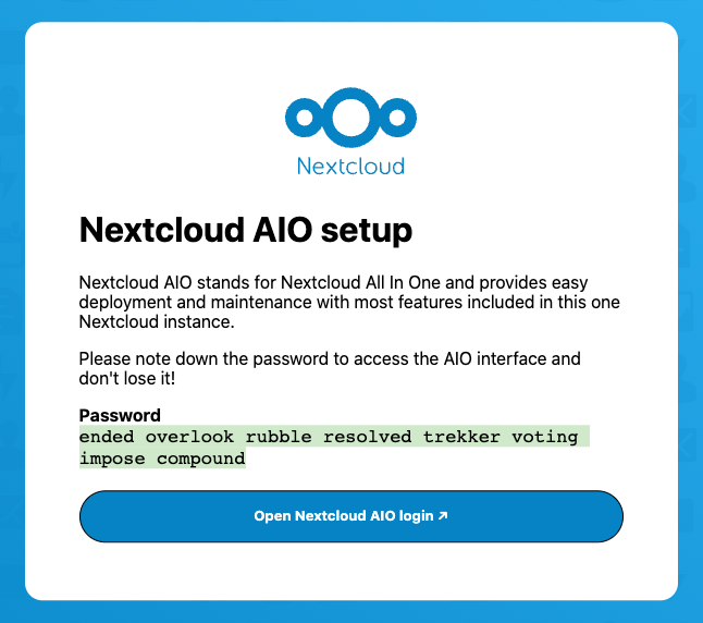 Nextcloud AIO setup page