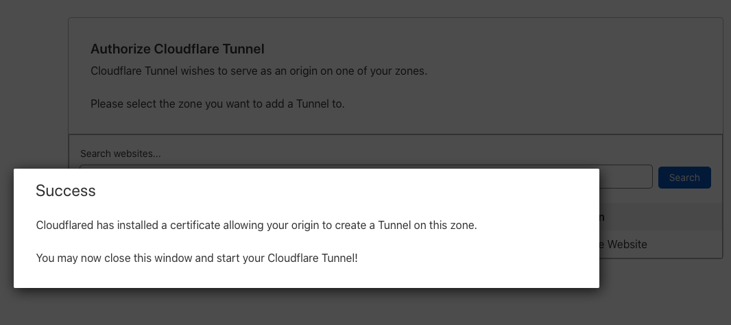 Cloudflare Tunnel Authorization page