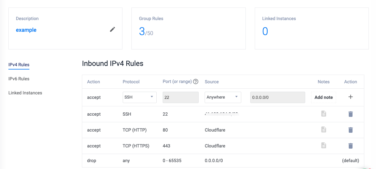 Vultr Firewall Group rules