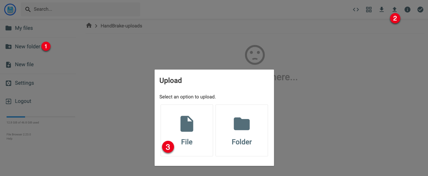 Upload Files in FileBrowser