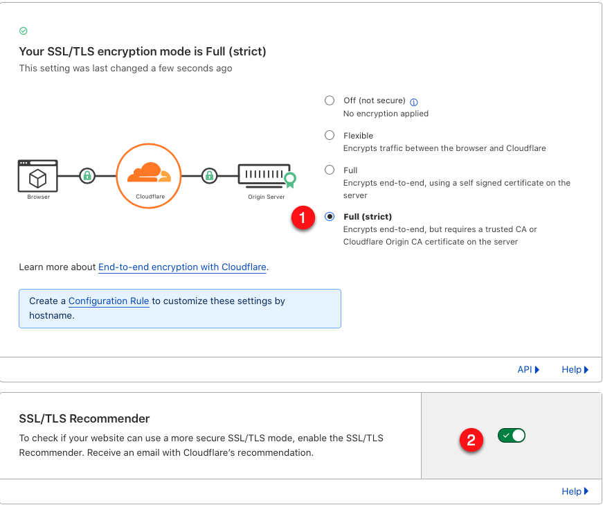 Set Cloudflare SSL encryption mode