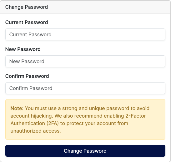Change Vultr Creator Dashboard Password