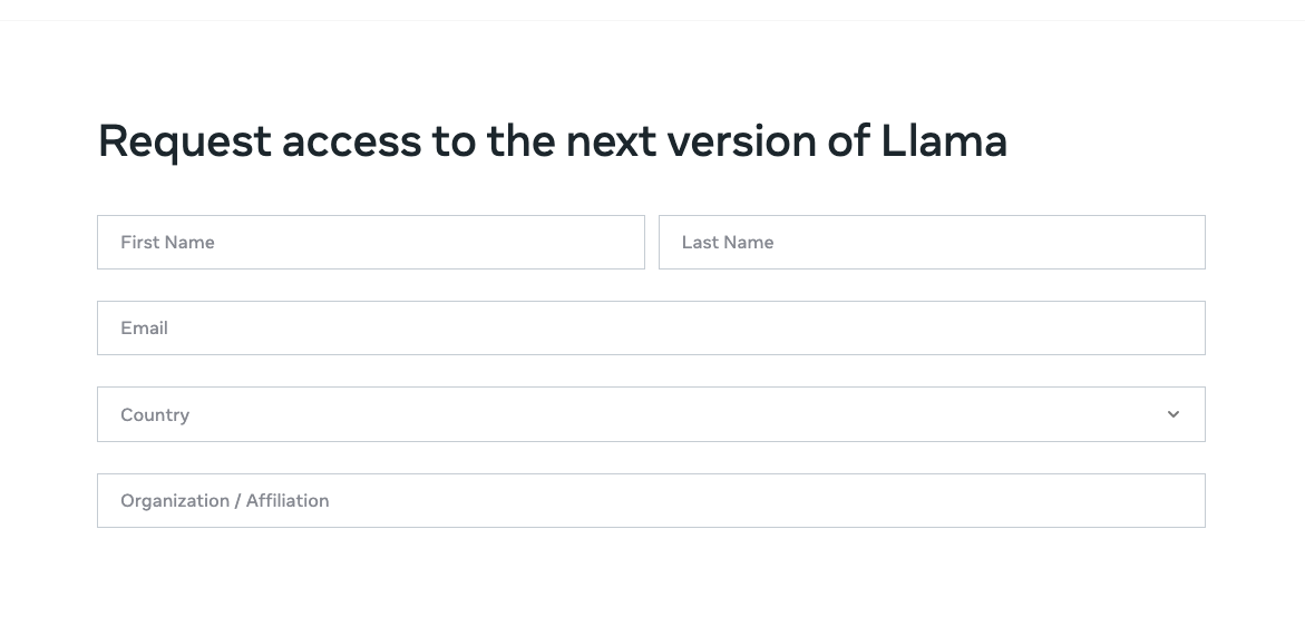 Meta Llama2 access page