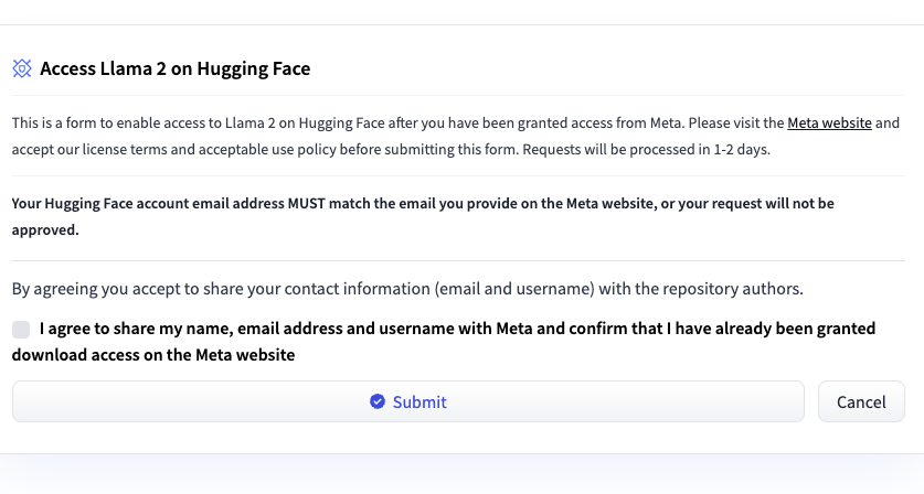 Access the Meta Llama 2 Hugging Face repository