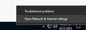 Open the Windows Network and Internet Settings