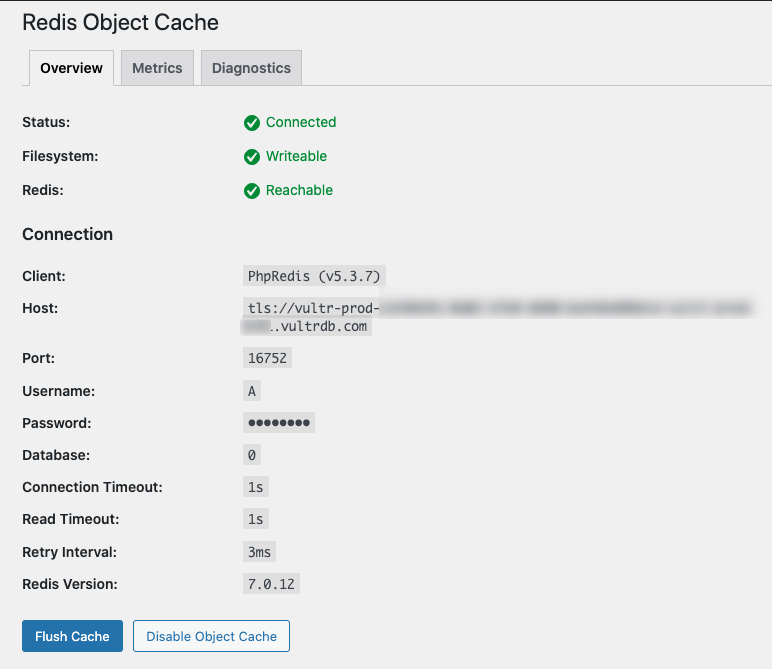 Connect the WordPress Redis® Object Cache Plugin to a Vultr Managed Database for Caching