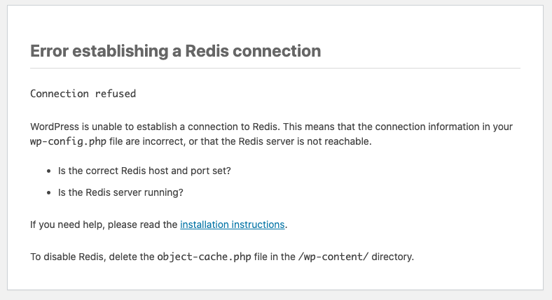 Error establishing a Redis® Database Connection