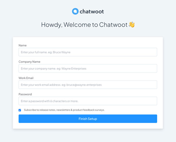 Chatwoot onboarding page
