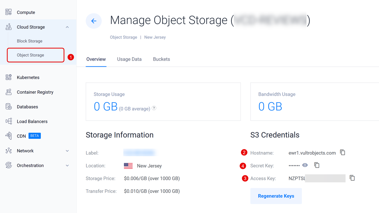 View the Vultr Object Storage details