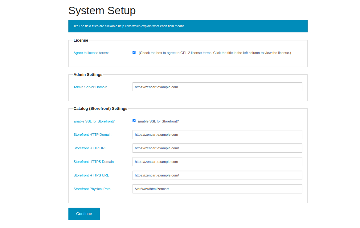 System Setup Screen