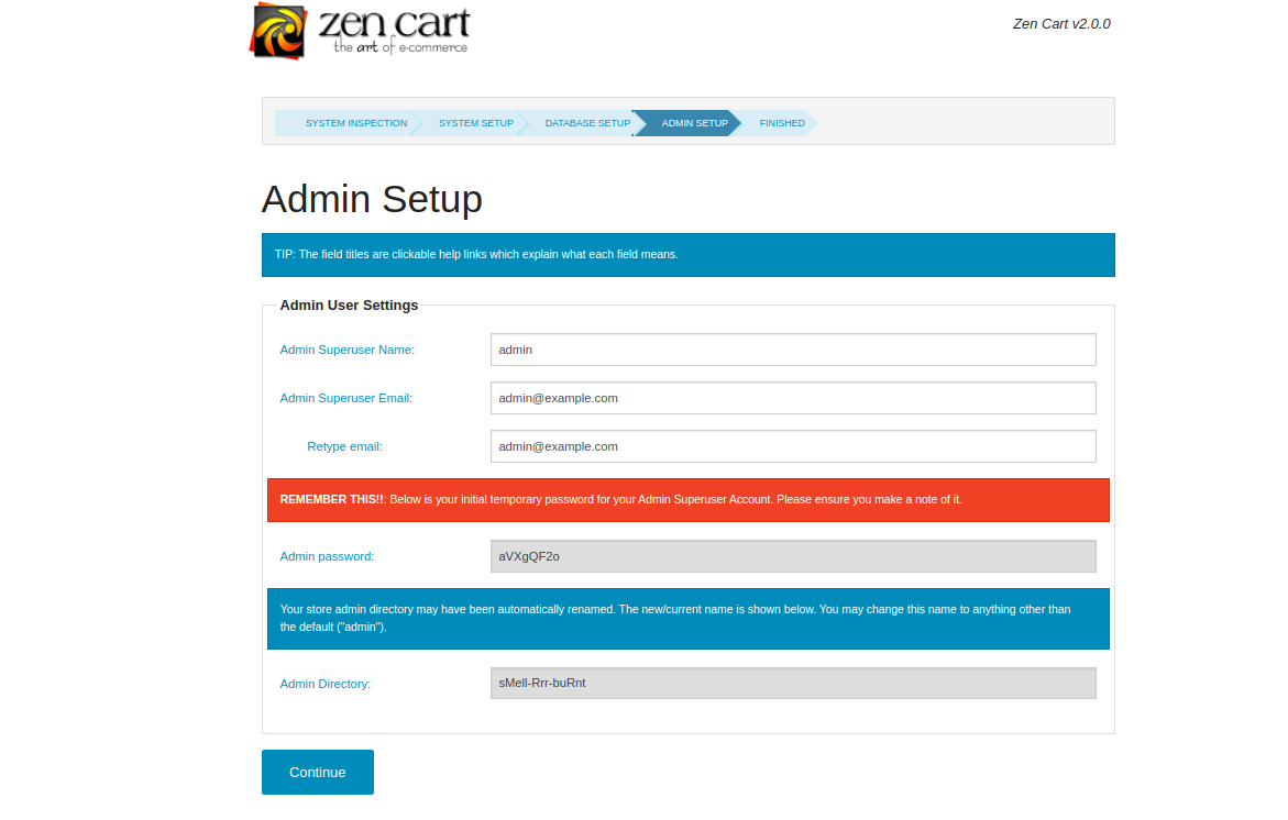 Admin Setup Screen