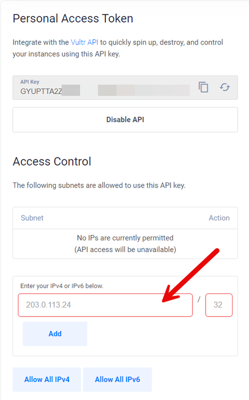 Add VKE Cluster IP to the Vultr API Allowed Addresses