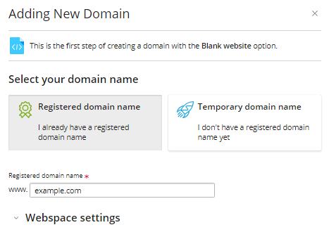 Enter Plesk domain name