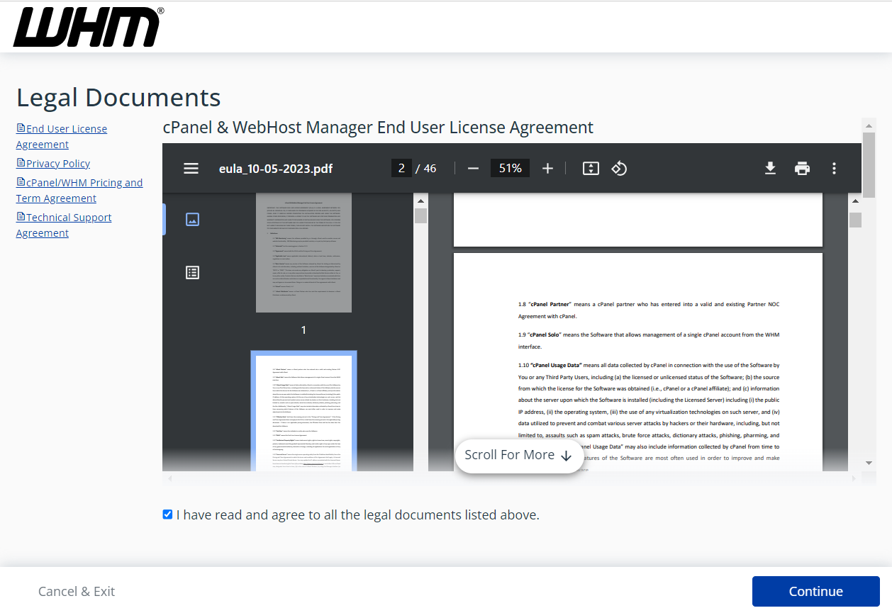 cPanel and WHM end-user license agreement