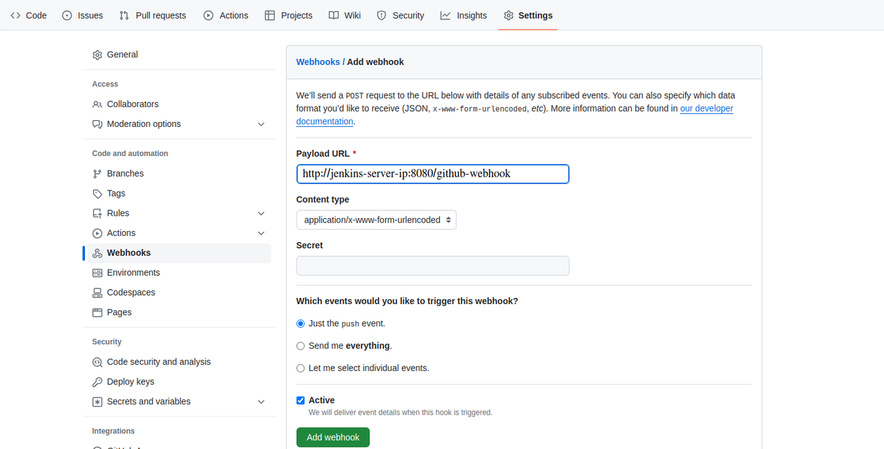 Create a GitHub Webhook