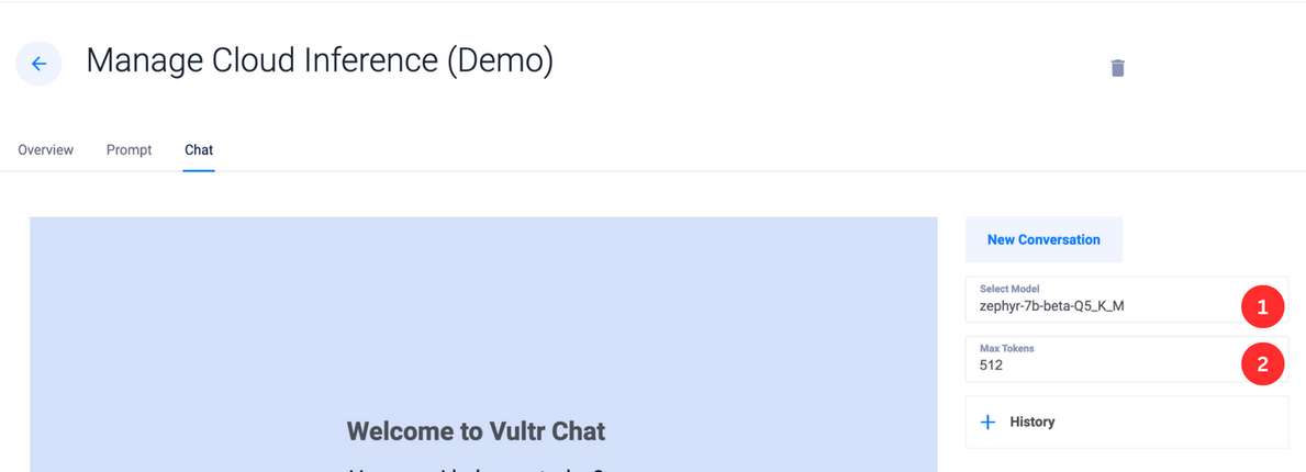 Vultr Cloud Inference Chat Tab